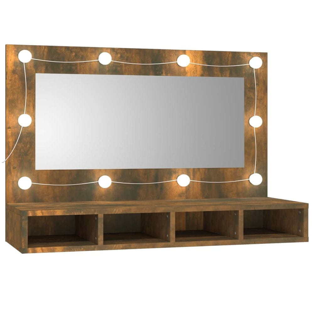 Vidaxl Zrkadlová skrinka s LED dymový dub 90x31,5x62 cm